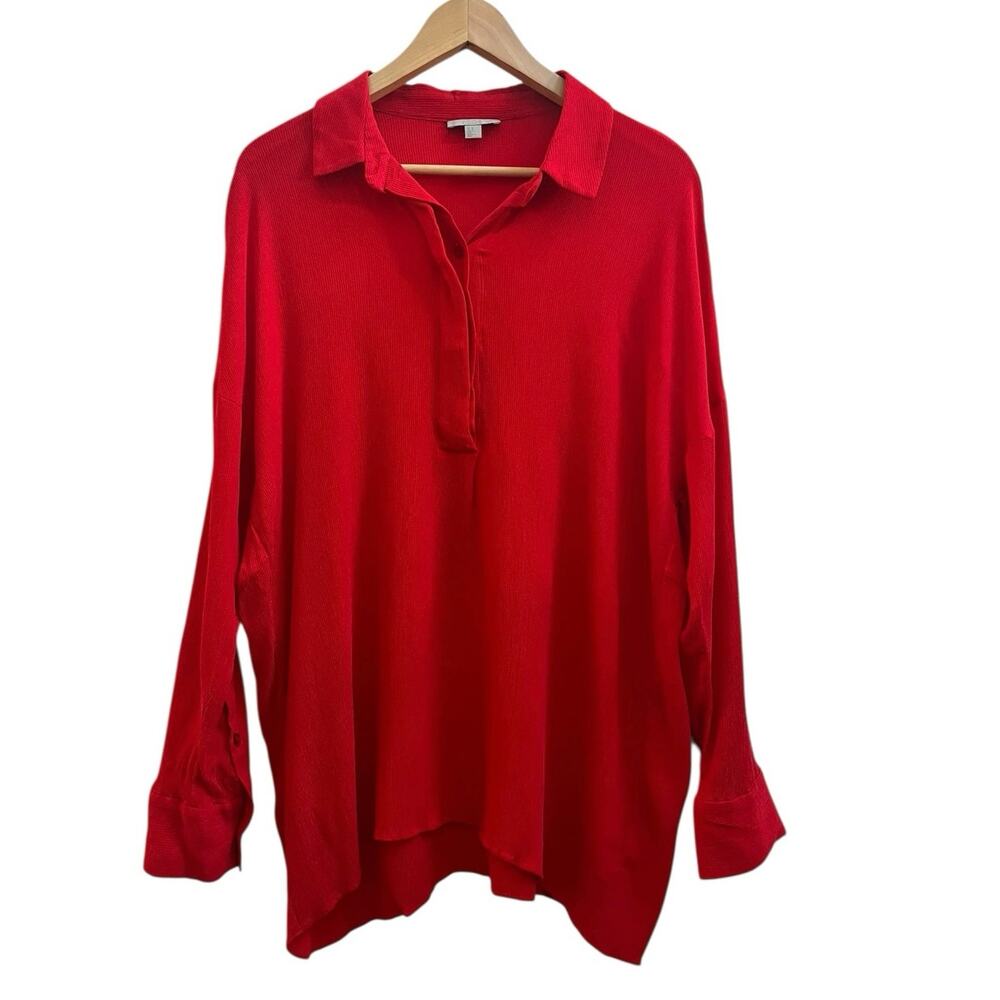 Cos Red Textured Half Placket Button Popover Rela… - image 3